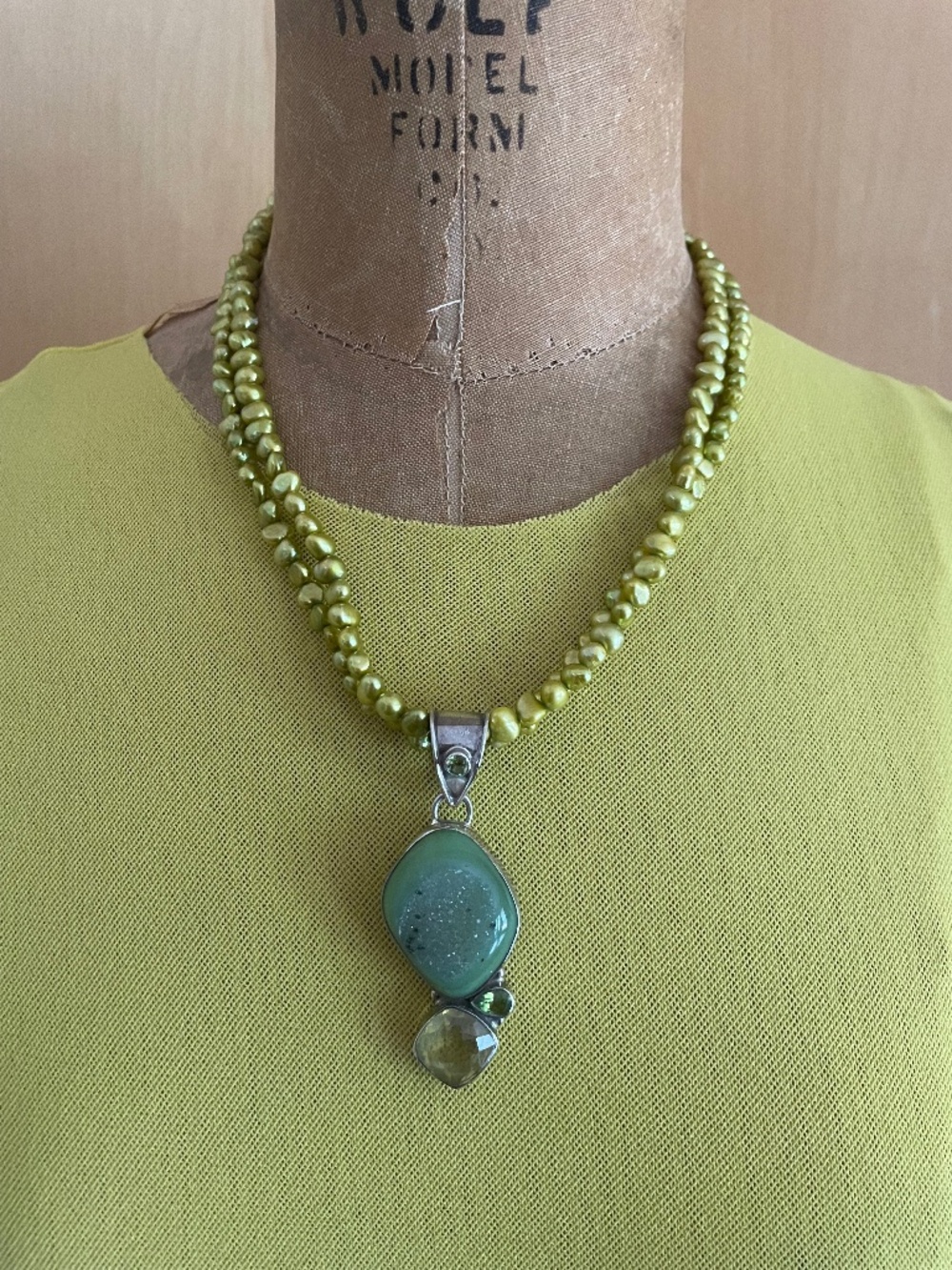 Stunning Fresh Water Pearl Necklace with Sterling and Druzy Pendant.